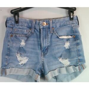 Aeropostale Jean Shorts High Rise Curvy Midi 3" Distressed Juniors 4